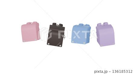 カラフルなランドセルの3Dイラスト 136185312