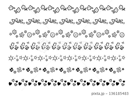モノクロの線画_春のイメージのラインイラストセット 136185483