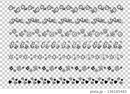 モノクロの線画_春のイメージのラインイラストセット 136185483