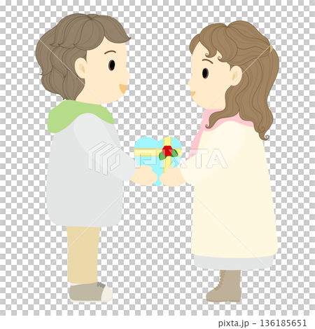 白色情人節_男子送禮物給女子 136185651