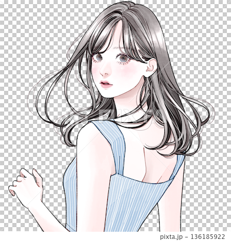 振り向いている女性 136185922