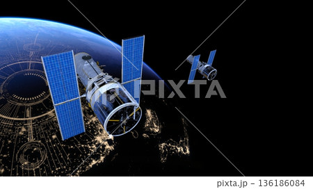 人工衛星と地球 136186084