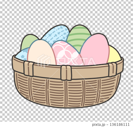 イースターエッグがたくさん入ったバスケットのイラスト 136186111