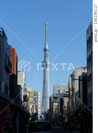 冬空に聳えるスカイツリー 136186117