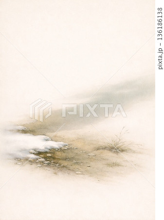 雪解の中の草原の景色 136186138