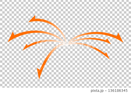 橙色彎曲箭頭插圖，從中心向外輻射 | 簡單的材質，代表擴散、方向、流動和生長 136186345