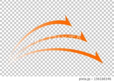 Orange curved arrow illustration moving forward from the bottom left | Simple material representing direction, flow, growth, and strategy Orange curved arrow illustration moving forward from the bottom left | Simple material representing direction, flow, growth, and strategy 136186346