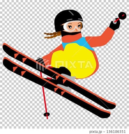 冬季運動比賽女子選手插圖:滑雪坡面障礙技巧賽 02 冬季運動比賽女子選手插圖:滑雪坡面障礙技巧賽 02 136186351