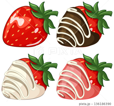 Vector Illustration Set of Fresh and Chocolate Dipped Strawberries 136186390