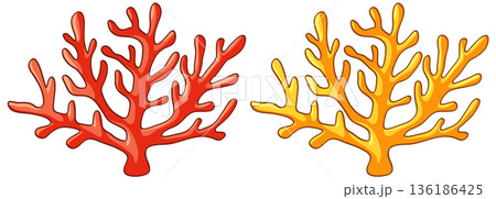 Red and Yellow Sea Coral Branch Vector Illustration on White Background 136186425