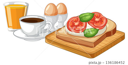 Healthy Breakfast Set with Tomato Toast Coffee and Orange Juice 136186452