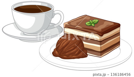 Vector Illustration of Tiramisu Cake with Chocolate Ice Cream and Coffee Vector Illustration of Tiramisu Cake with Chocolate Ice Cream and Coffee 136186456