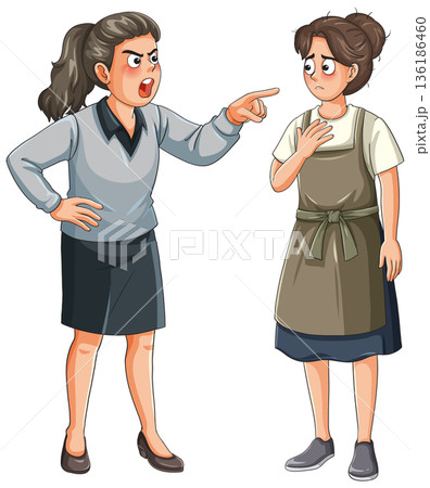 Angry Manager Scolding Worried Female Employee Illustration Angry Manager Scolding Worried Female Employee Illustration 136186460