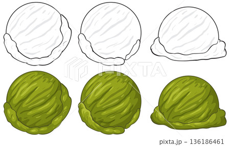 Vector Illustration of Vanilla and Matcha Green Tea Ice Cream Scoops Vector Illustration of Vanilla and Matcha Green Tea Ice Cream Scoops 136186461