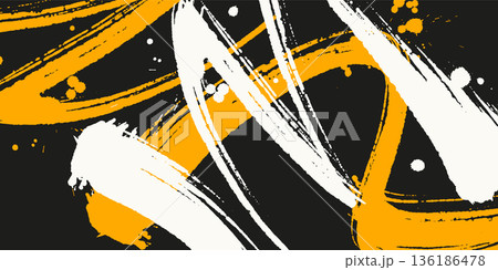 Abstract Yellow White Black Ink Brush Background 136186478