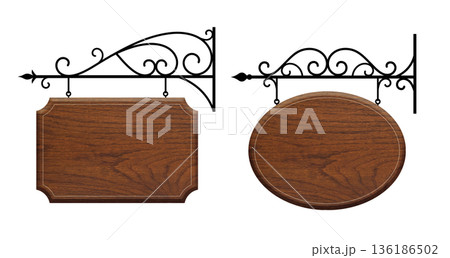 アイアンと木のヨーロッパ調のアンティーク看板 136186502