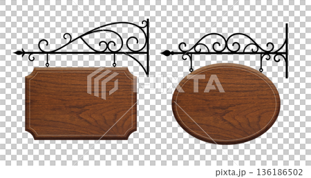 European-style antique sign made of iron and wood European-style antique sign made of iron and wood 136186502