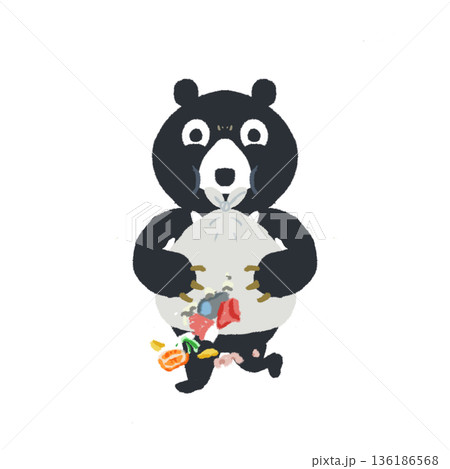 ゴミを抱えて逃げるツキノワグマのイラスト ゴミ荒らし・注意喚起 ゴミを抱えて逃げるツキノワグマのイラスト ゴミ荒らし・注意喚起 136186568