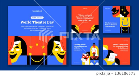World Theatre Day Flat Cartoon Hand Drawn Social Media Post Illustration Template 136186575