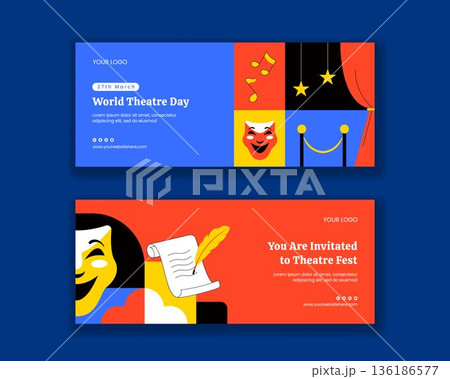 World Theatre Day Horizontal Banner With Flat Cartoon Hand Drawn Illustration Style World Theatre Day Horizontal Banner With Flat Cartoon Hand Drawn Illustration Style 136186577