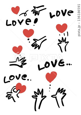 バレンタインデーのいろんなハートのセット バレンタインデーのいろんなハートのセット 136186591