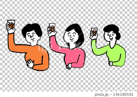 面帶笑容的年輕男女互相摟著對方的肩膀 136186592