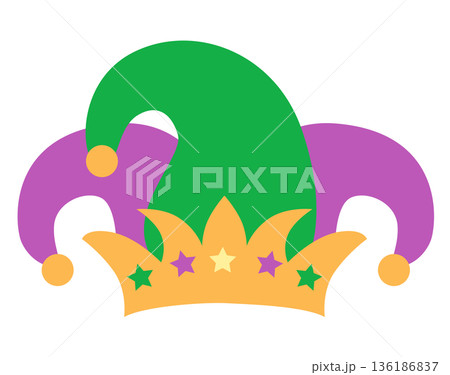 Cute Buffoon Hat Carnival Celebration Cartoon Vector Illustration 136186837