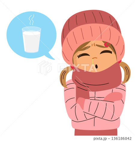 Unwell Girl Wanting Warm Milk Cartoon Vector Illustration 136186842