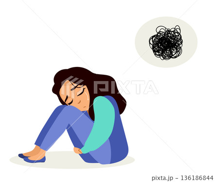 Depressed Hispanic Woman Cartoon Vector Illustration Depressed Hispanic Woman Cartoon Vector Illustration 136186844