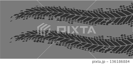 Panoramic Tire Tracks On Grey Background Panoramic Tire Tracks On Grey Background 136186884