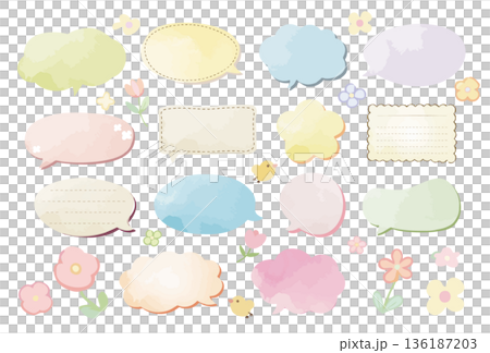 淡色花卉水彩對話框套裝 136187203