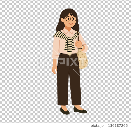 Illustration of a woman wearing glasses and a sweater 136187266