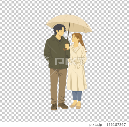 Couple sharing an umbrella in the rain Couple sharing an umbrella in the rain 136187267
