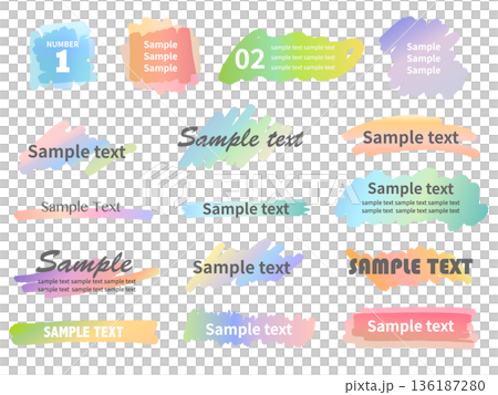 グラデーション配色のブラシストローク見出し用装飾素材(サンプルテキスト有り) 136187280