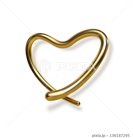 3d gold hand written heart with shadow 136187295