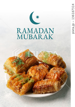 Delicious baklava served during Ramadan celebrations to share and enjoy 136187314