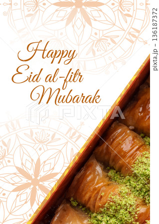 Celebration of Eid al-Fitr with traditional sweets and greetings during Ramadan Celebration of Eid al-Fitr with traditional sweets and greetings during Ramadan 136187372