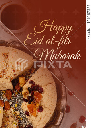 Celebration of Eid al-Fitr with traditional sweets and festive decorations at sunset Celebration of Eid al-Fitr with traditional sweets and festive decorations at sunset 136187388