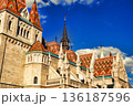 View to Matthias Church in the Castle District. Matthias Church is one of the most famous landmarks of Budapest. 136187596