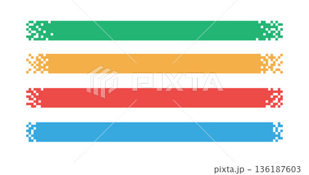 Pixel rectangle header. Pixel gradient title set. Horizontal stripe geometric mosaic banner. Abstract game digital pattern. Web color title shape. Vector illustration isolated on white background 136187603