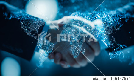 グローバル協力とデジタル信頼を象徴するビジネスコンセプト 136187654