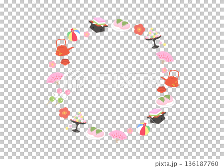 可愛的圓形相框，由女兒節材料製成 136187760