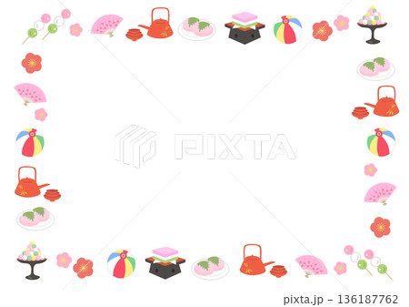 ひな祭り素材の長方形フレーム 136187762