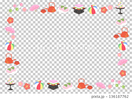 ひな祭り素材の長方形フレーム 136187762