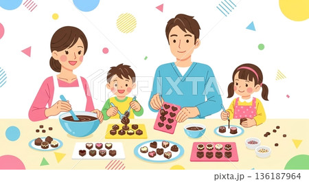 家族みんなで作る楽しい手作りチョコ 136187964