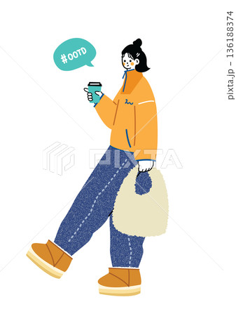 お洒落で可愛い女の子のファッションイラスト 136188374