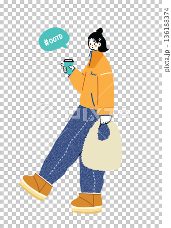 時尚插畫，描繪了一個時尚可愛女孩的形象。 136188374