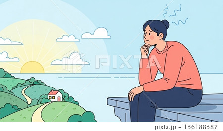 新生活に緊張や不安を感じる新社会人のイラスト 136188387