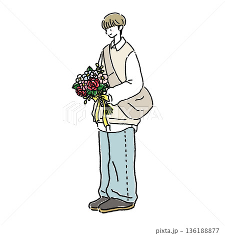 花束を持ったシンプルコーデ　人物 136188877