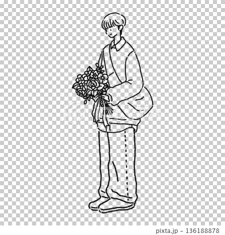 簡單的裝束搭配一束花。線條畫。 136188878